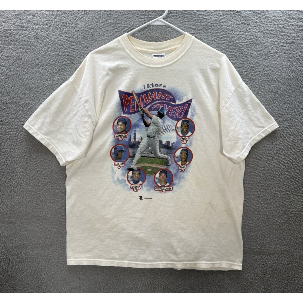 Vintage Jerzees Shirt Adult XL White Crewneck Tee MLB Baseball Grunge Faded Y2K